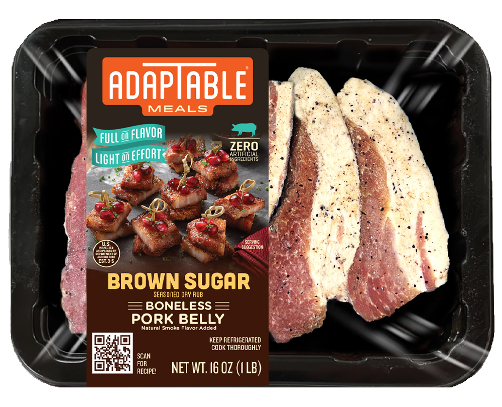 AdapTable Meals Brown Sugar Boneless Pork Belly packaging.