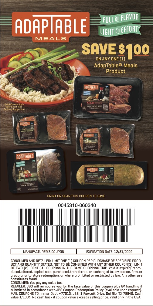 Print or scan this coupon and save $1.00 off any one AdapTable Meals Product