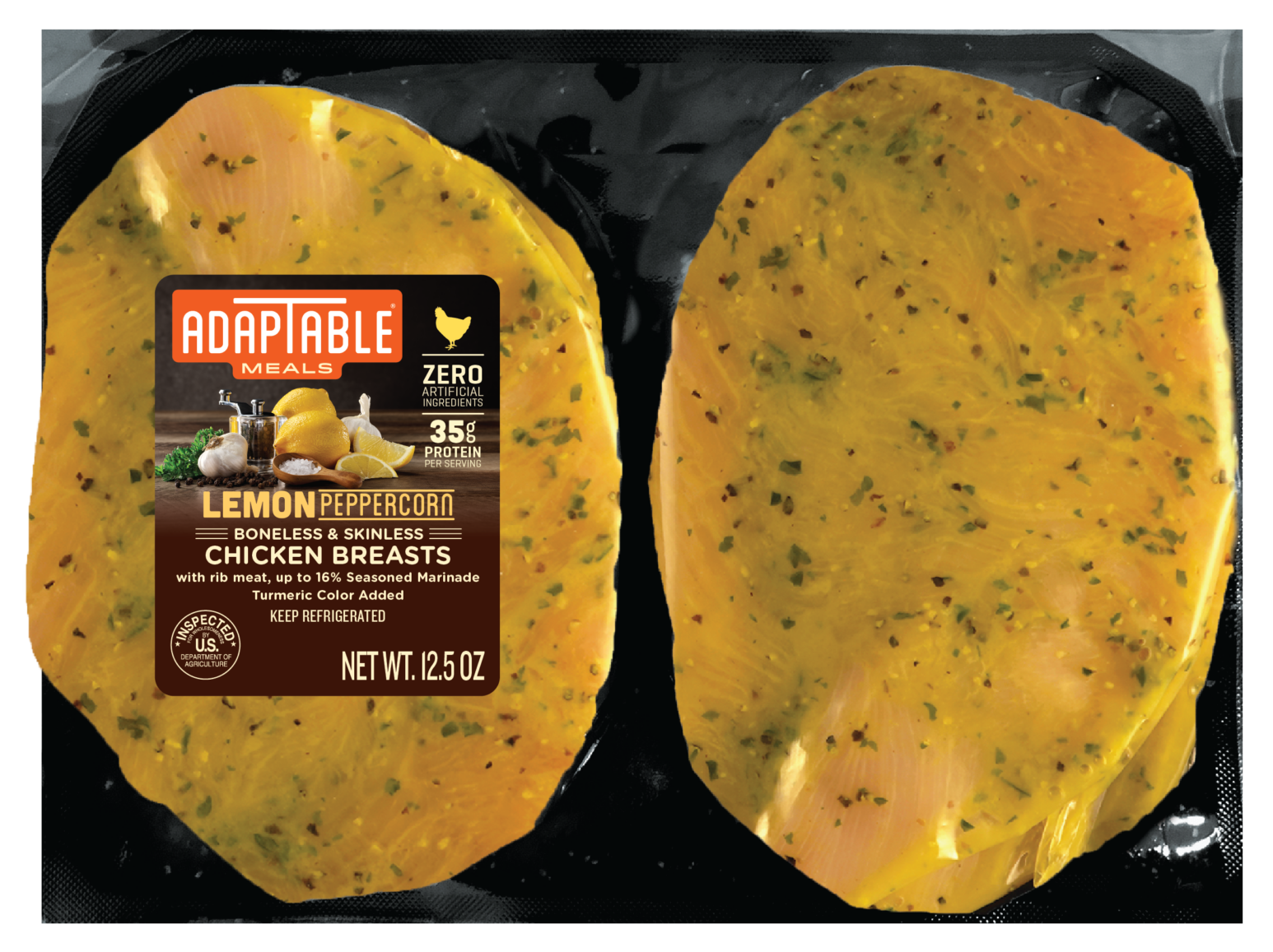 AdapTable Meals Lemon Peppercorn Boneless and Skinless Chicken Breasts in packaging