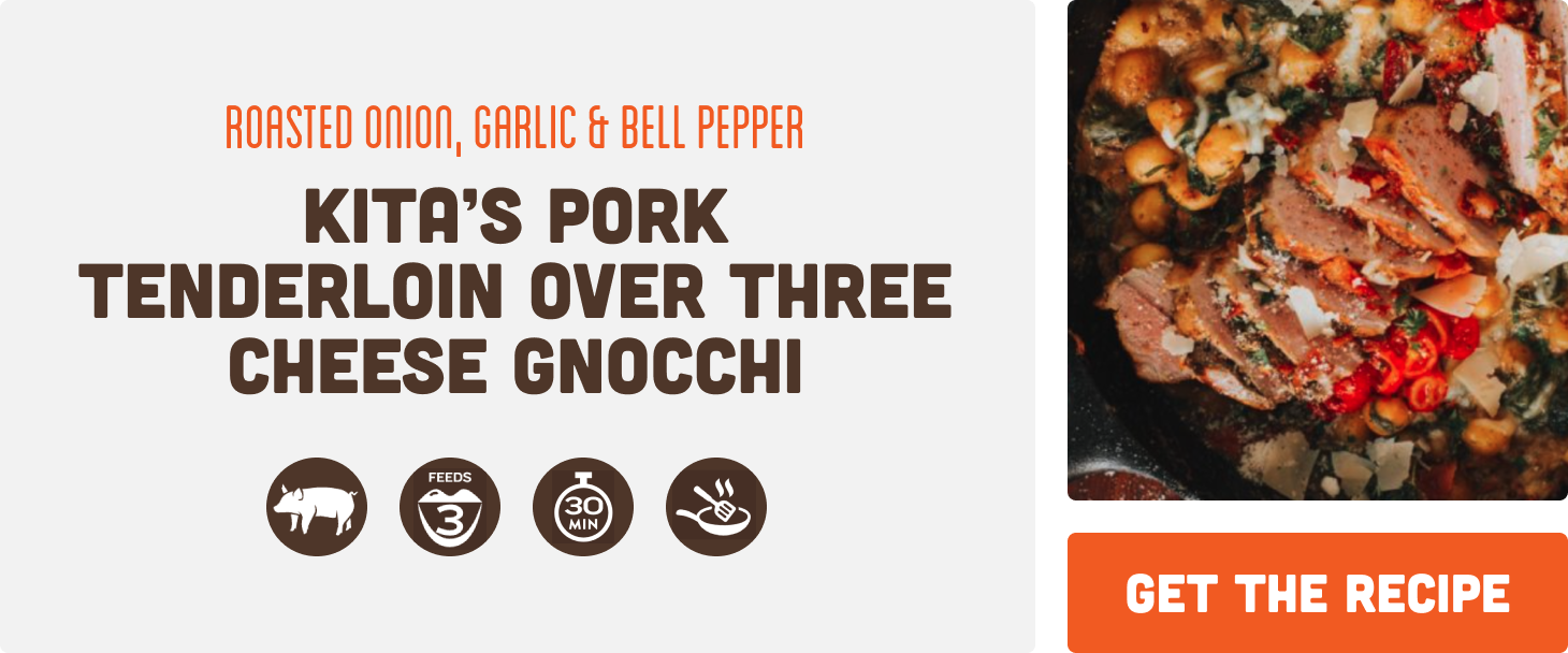 Kita’s Pork Tenderloin Over Three Cheese Gnocchi