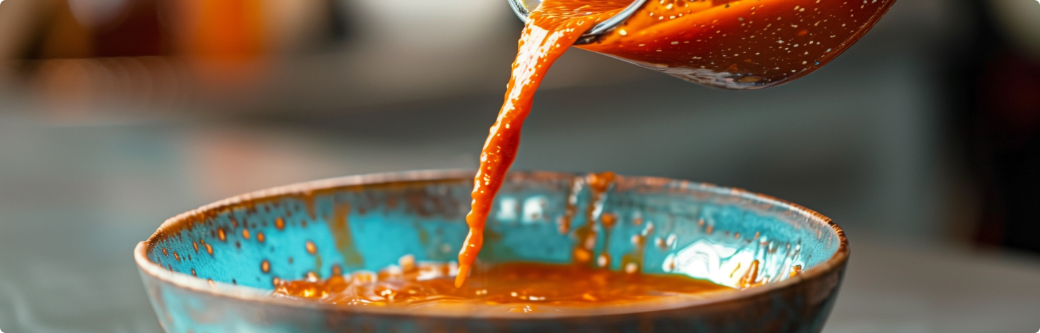 Hot sauce being poured into bowl