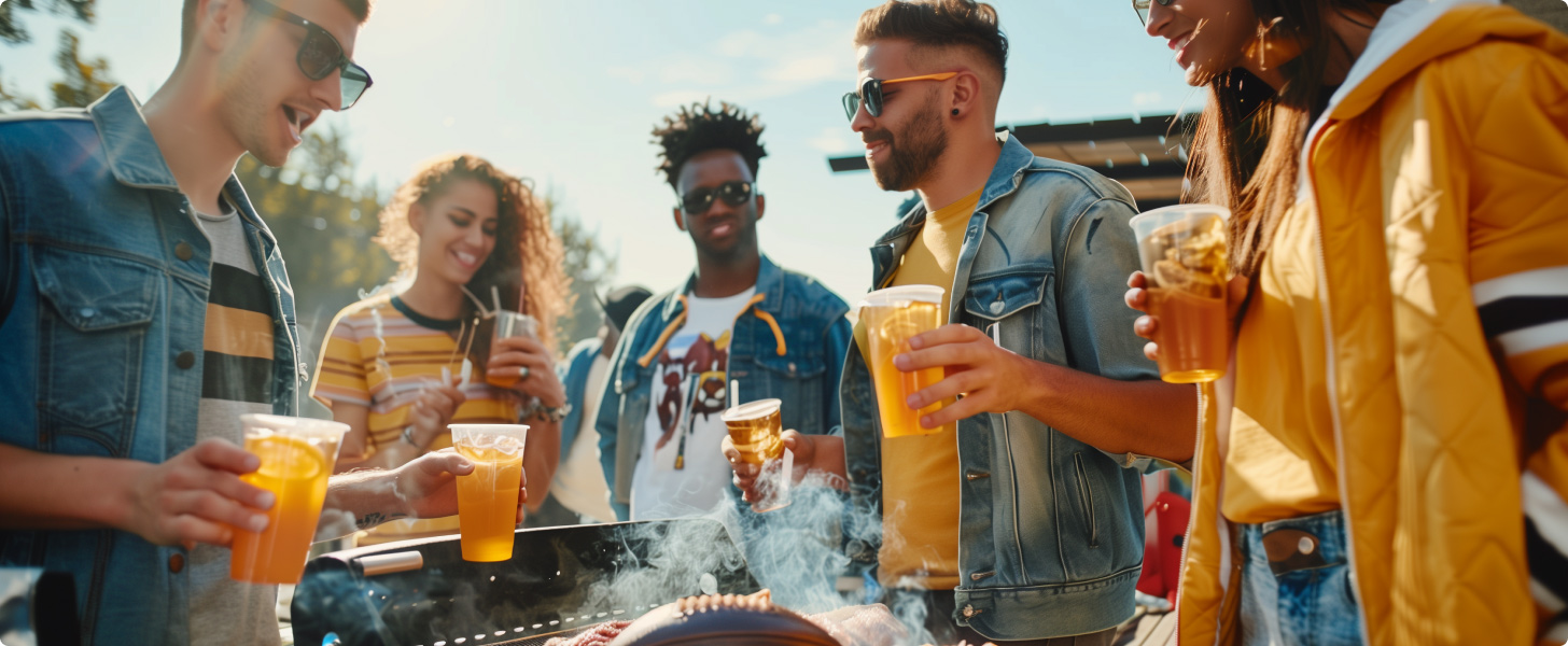 Friends tailgating grilling together